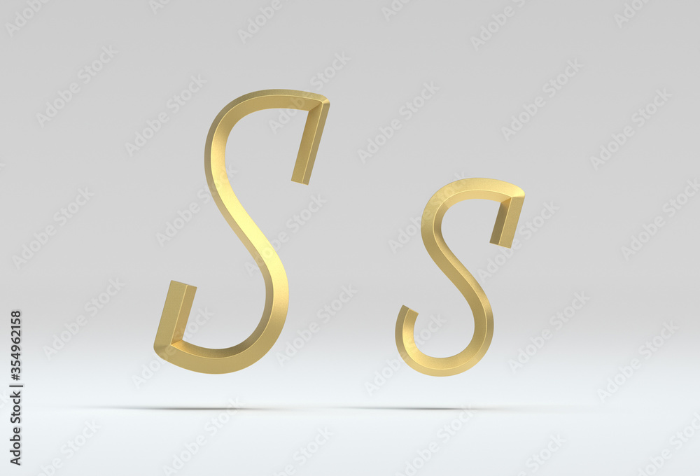3d illustration of the letter S in gold metal on a white isolated background 3d illustration of the letter S in gold metal on a white isolated background