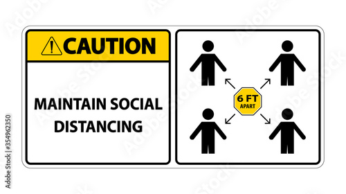 Caution Maintain social distancing, stay 6ft apart sign,coronavirus COVID-19 Sign Isolate On White Background,Vector Illustration EPS.10