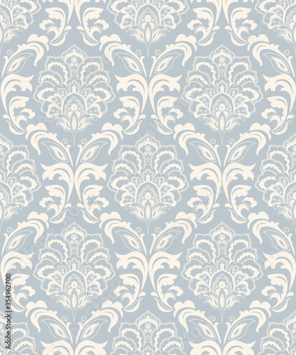 Vintage seamless damask pattern. Tile. Hand drawn background. Wallpaper in Victorian style. Islam, Arabic, Indian, Ottoman motif. Template greeting card, invitation, advertising banner, brochure.