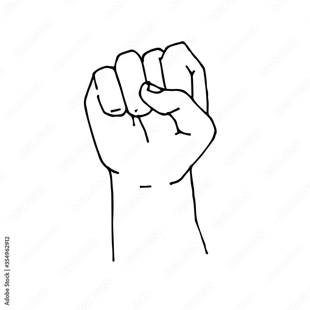 simple doodle style drawing. fist raised to the top. line drawing isolated on white background. symbol picket, demonstration, struggle for the rights of blacks, gays, LGBT people. feminism. simple doodle style drawing. fist raised to the top. line drawing isolated on white background. symbol picket, demonstration, struggle for the rights of blacks, gays, LGBT people. feminism.