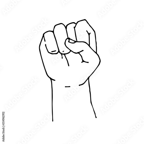 simple doodle style drawing. fist raised to the top. line drawing isolated on white background. symbol picket, demonstration, struggle for the rights of blacks, gays, LGBT people. feminism.