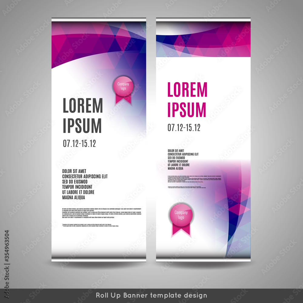 Roll Up banner template design with striped background.