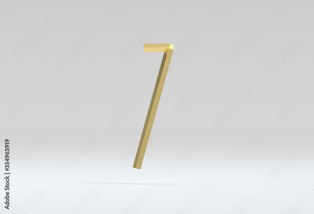 3d illustration of the number 1 in gold metal on a white isolated background