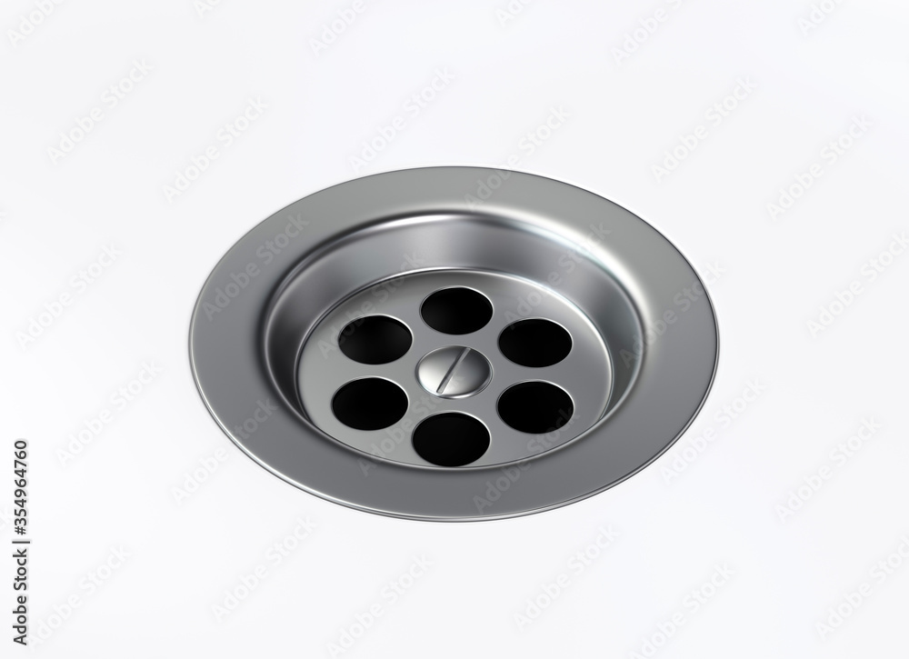 Stainless steel bathroom sink hole on white background