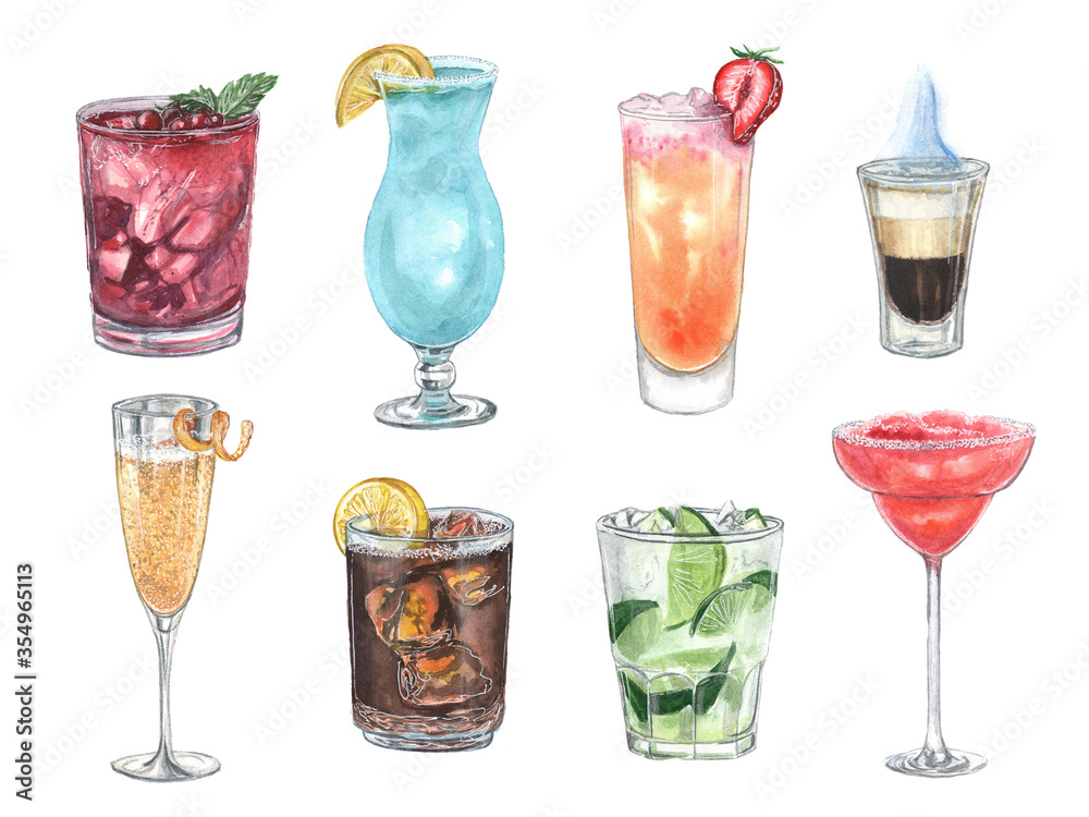 Watercolor illustration of a cocktail on a white background Watercolor illustration of a cocktail on a white background