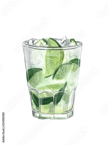 Watercolor illustration of a cocktail on a white background