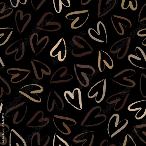 Vector seamless pattern with grunge hearts of different colors of chocolate on black background. Discrimination African people in USA  police violence. Stop racism  Human Right of Black People concept