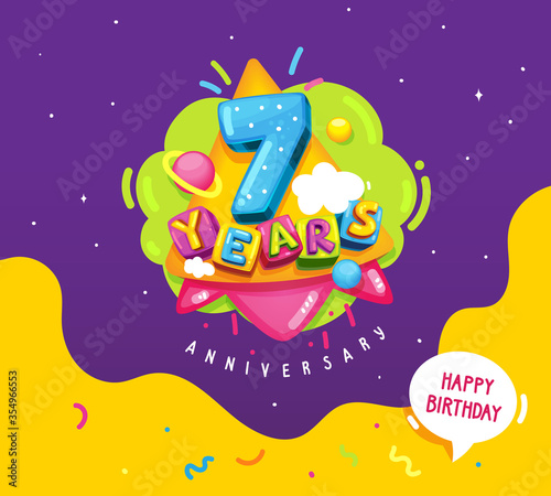 happy birthday kids illustration. 7
 years anniversary
