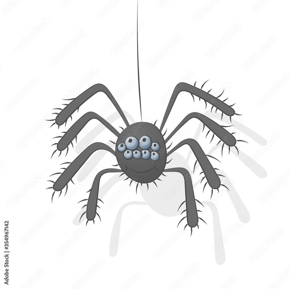 Cartoon Funny Spider Illustration Isolated On White Background Stock