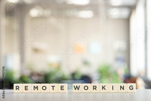 white cubes with remote working lettering on white desk