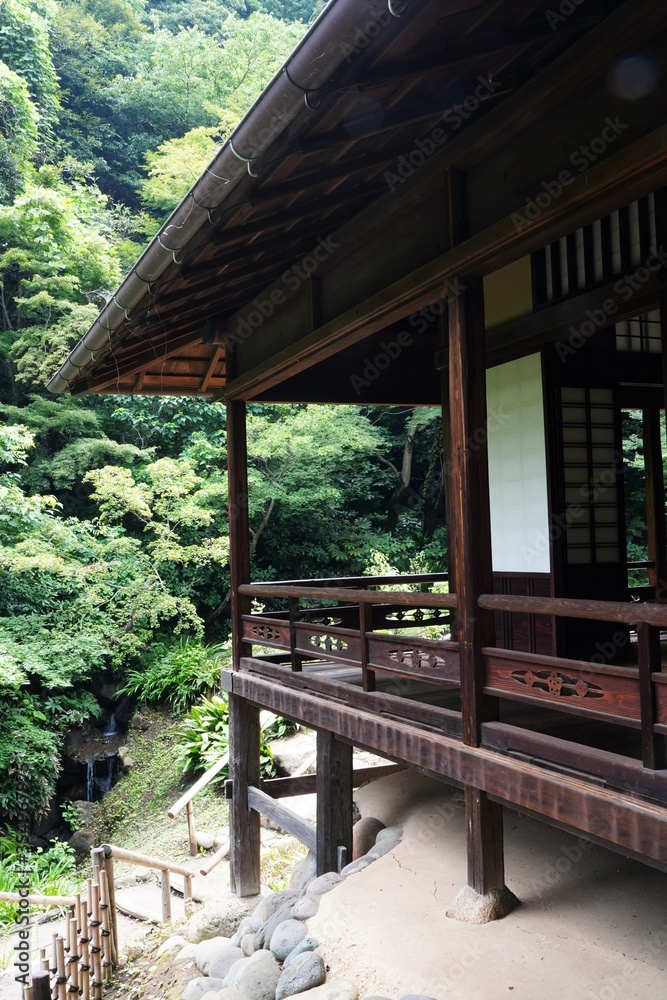 Japanese style old wooden house with garden. Kanagawa, Japan.