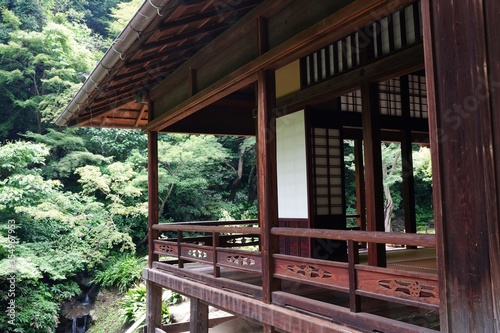 Japanese style old wooden house with garden. Kanagawa, Japan.