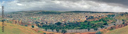 Cloudy winter day in Fes, Morocco. Panoramic cityscape