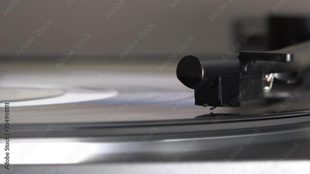 Record player turntable needle drop - close up
