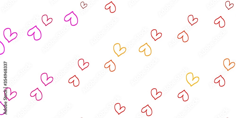 Light Pink, Yellow vector template with doodle hearts. Light Pink, Yellow vector template with doodle hearts.