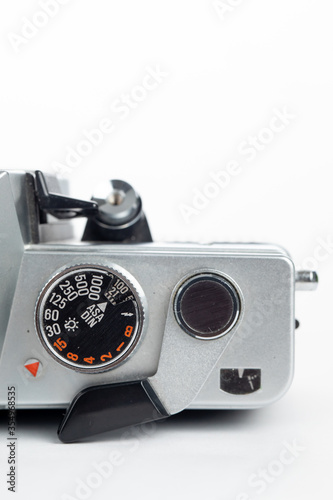 SLR film camera dial mode showing ASA 100 isolated in white background