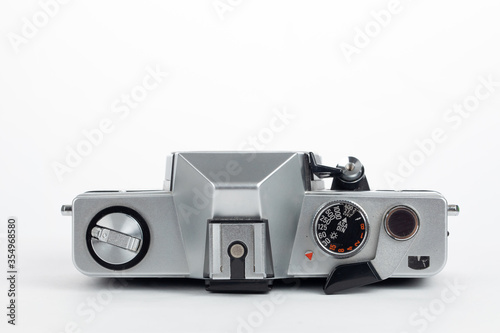 SLR film camera without lens isolated in white background