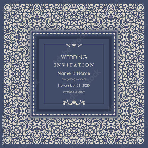 Wedding invitation cards Eastern style. Arabic  Pattern. Mandala ornament. Frame with flowers elements. Vector illustration.