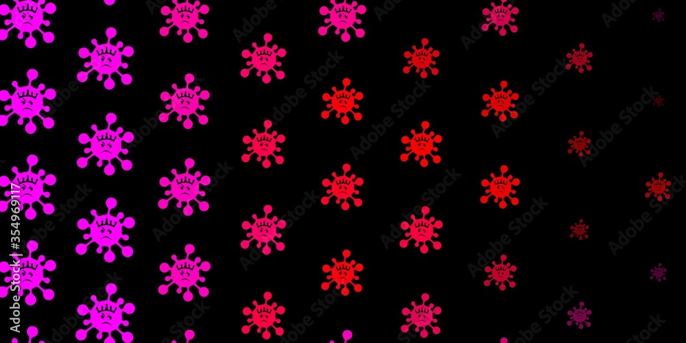 Dark pink, yellow vector background with covid-19 symbols. Dark pink, yellow vector background with covid-19 symbols.