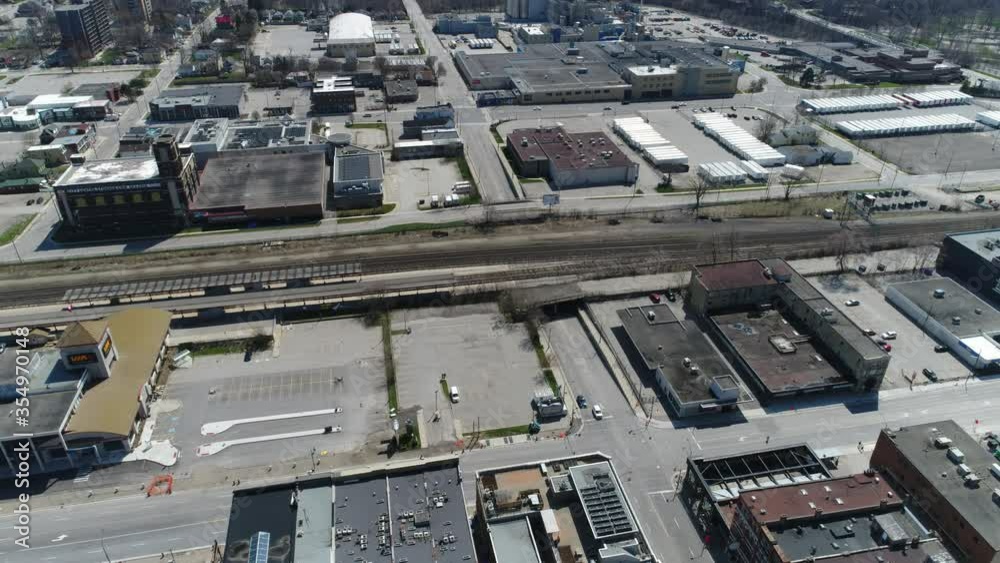 Tilt Up Pan Right Over Empty Industrial Business and Financial Districts During Global Pandemic Crisis Fear Tilt Up Pan Right Over Empty Industrial Business and Financial Districts During Global Pandemic Crisis Fear