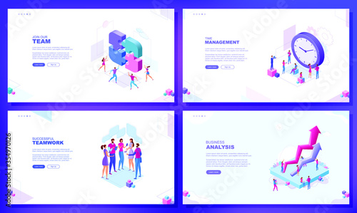 Trendy flat illustration. Set of web page concepts. Join our team. Business strategy. Time management. Successful teamwork. Template for your design works. Vector graphics.