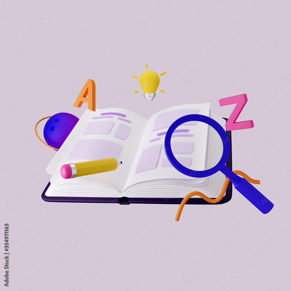 Open book, education and research concept. 3d render Open book, education and research concept. 3d render