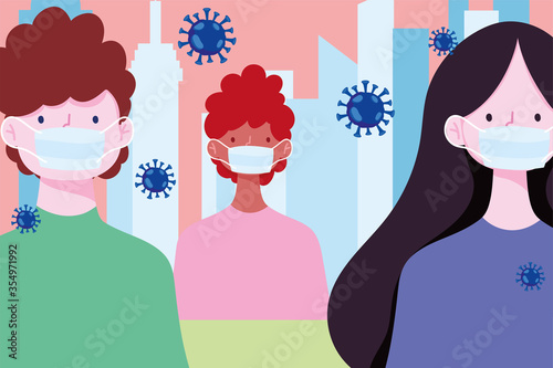 distancing social, young people wearing protective mask, prevention coronavirus covid 19