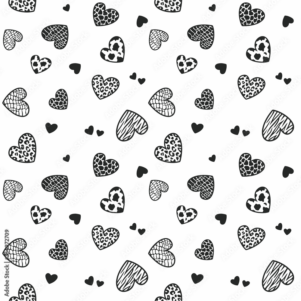 Black hearts animal print in on a white background. Seamless vector pattern Black hearts animal print in on a white background. Seamless vector pattern