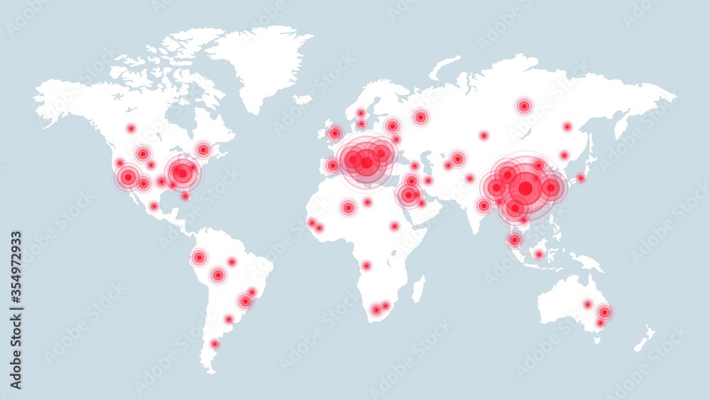 Confirmed cases of Covid-19 on world map. Infographic information, statistic virus disease on earth, vector infect global background illustration Confirmed cases of Covid-19 on world map. Infographic information, statistic virus disease on earth, vector infect global background illustration