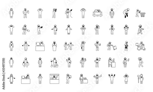 essential pictogram workers icon set, line style