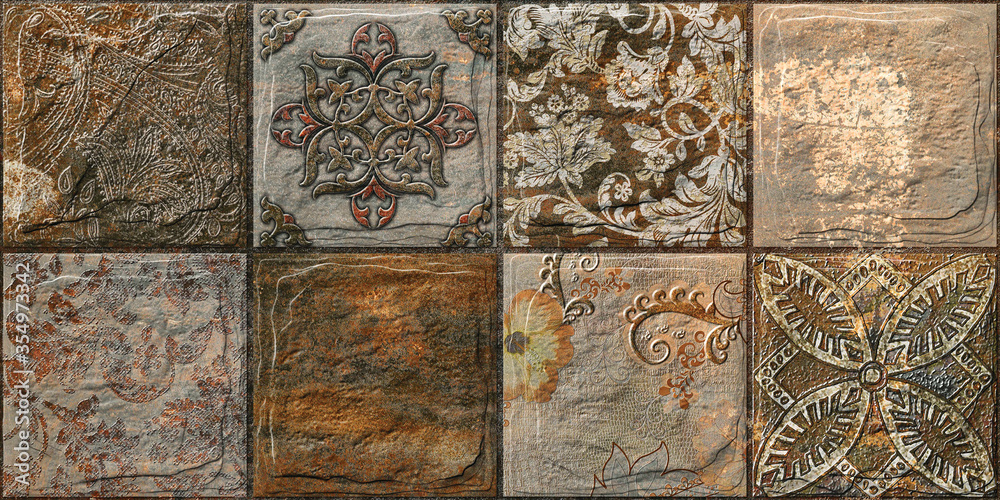 Morroccan tiles, ornaments, old paving tile, background tiles with mosaic or brown colored wall tile decor for home decoration, ceramic wall decor. rough marble design. Grunge textures. Morroccan tiles, ornaments, old paving tile, background tiles with mosaic or brown colored wall tile decor for home decoration, ceramic wall decor. rough marble design. Grunge textures.