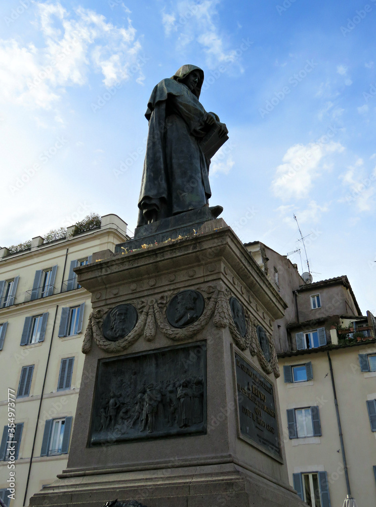 statue of philosopher Giordano Bruno located in the square called 