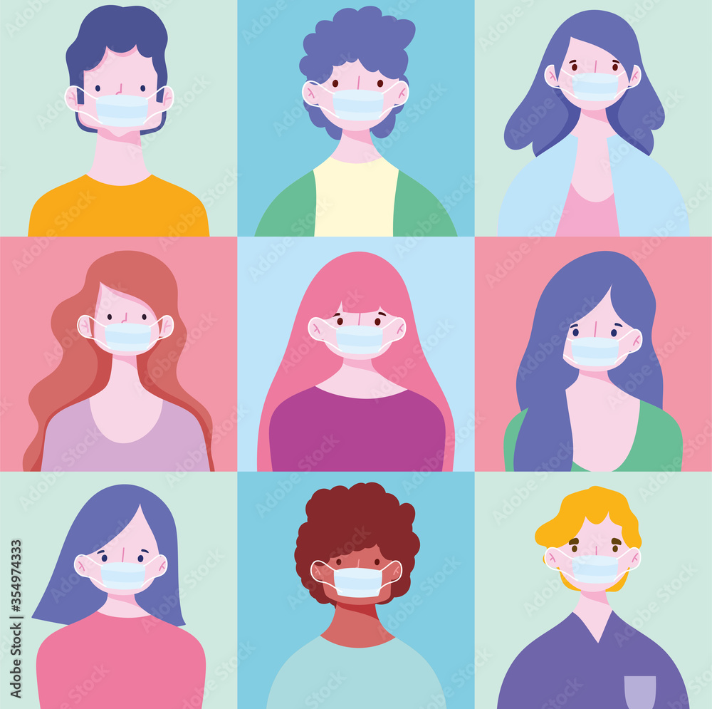 prevention coronavirus covid 19, young people with medical mask, female male protection outbreak disease prevention coronavirus covid 19, young people with medical mask, female male protection outbreak disease