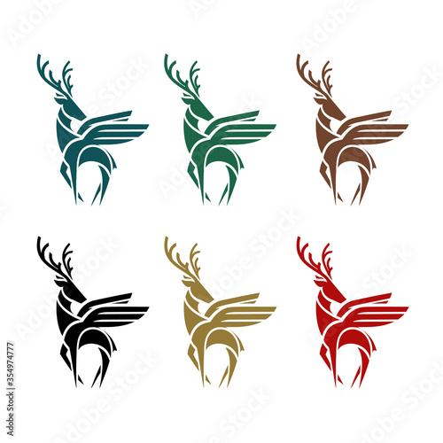 Deer with Wings Vector Illustration Logo Design Set.