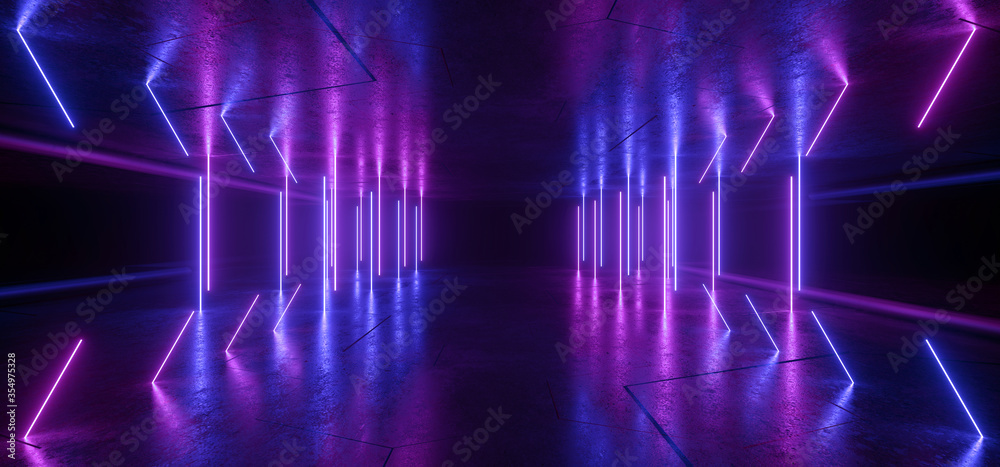 Neon Glowing Sci Fi Glowing Purple Blue Futuristic Laser Beams Bouncing On Dark Grunge Concrete Tiled Floor Night Stage Showroom Garage Warehouse Cyber Background 3D Rendering Neon Glowing Sci Fi Glowing Purple Blue Futuristic Laser Beams Bouncing On Dark Grunge Concrete Tiled Floor Night Stage Showroom Garage Warehouse Cyber Background 3D Rendering