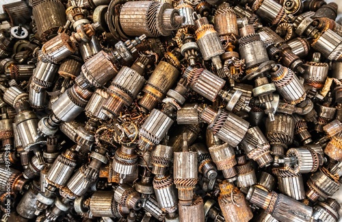 scrap yard of car's start motor rotor for recycling