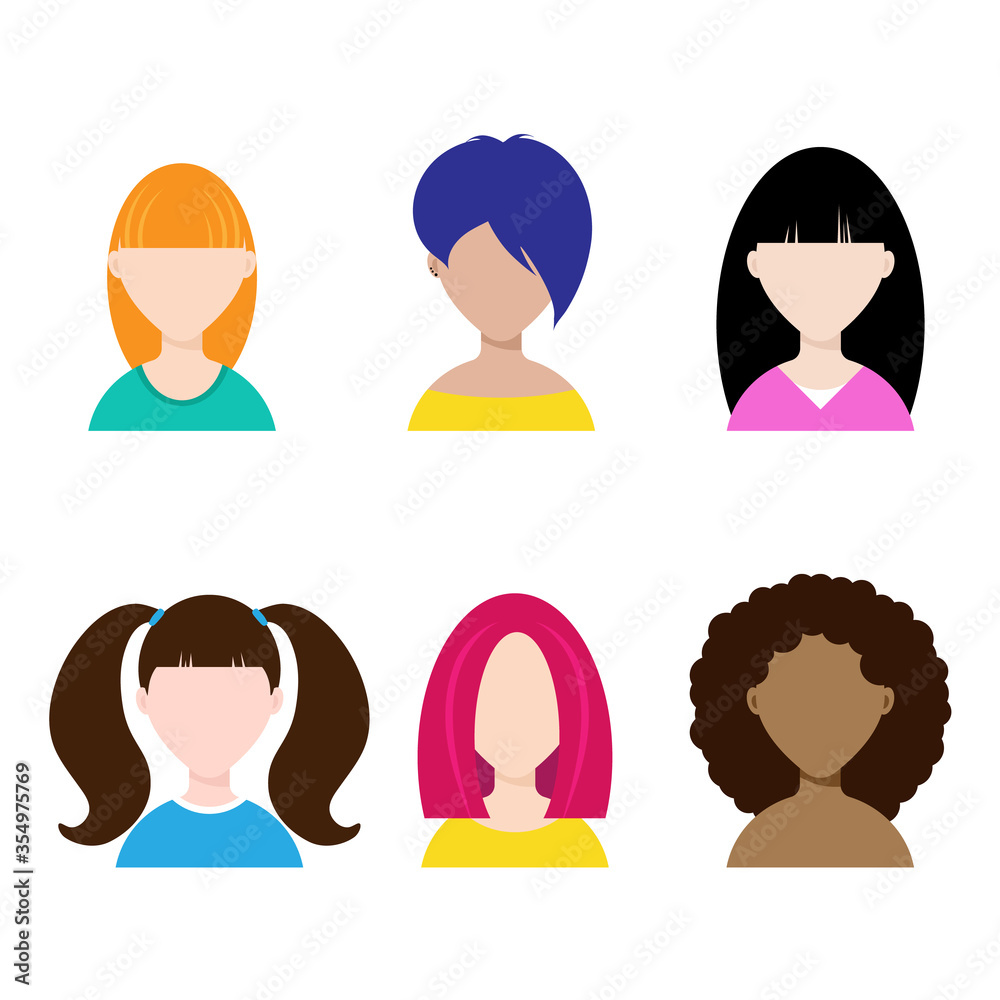 Girls with different hairstyles. People in the vector. Female avatar. Girls with different hairstyles. People in the vector. Female avatar.