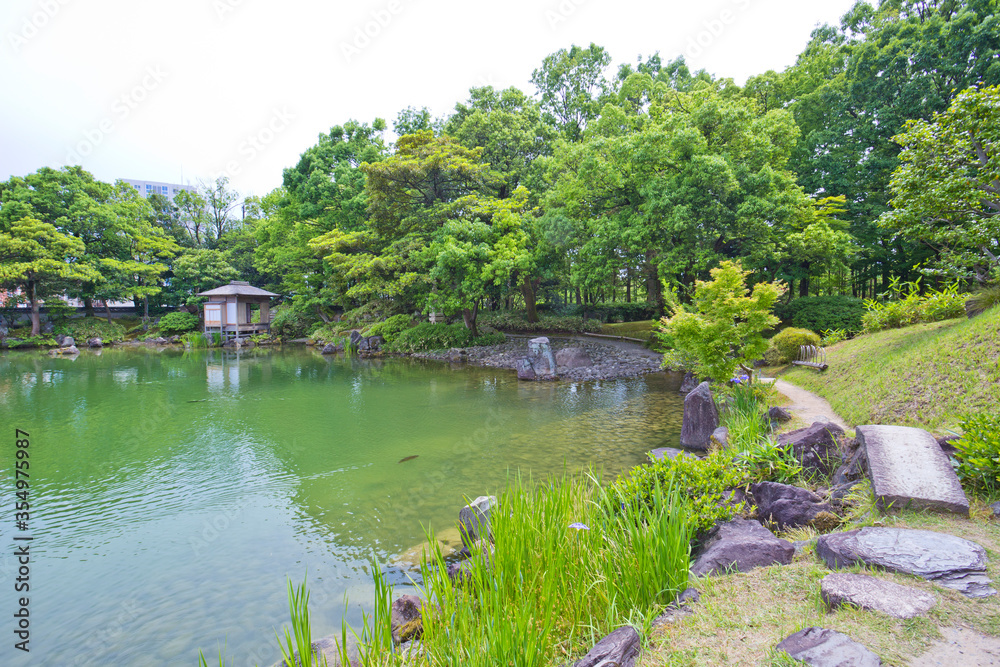 Fototapeta premium Yokokan is a garden created in the Edo period. It once served as a villa of the Matsudairas, the former feudal family of the Fukui Domain.