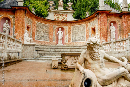 Photos Fountain in 400 year old water games castle of Schloss Hellbrunn located in a Southern district of Salzburg, Austria