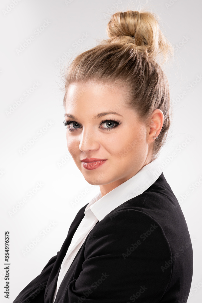 Lächelnde Businessfrau, Lachen, Make up, Gesicht, Beauty Porträt, Blazer, Hemd Lächelnde Businessfrau, Lachen, Make up, Gesicht, Beauty Porträt, Blazer, Hemd
