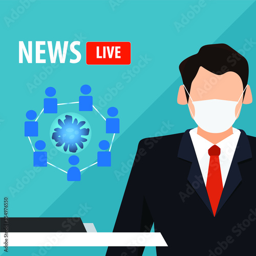 news people or new normal,coronavirus concept ,news studio with broadcaster ,background vector illustration.