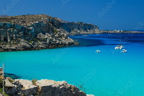 View of the beautiful crystal clear sea of ​​the island of Favignana in Sicily.
