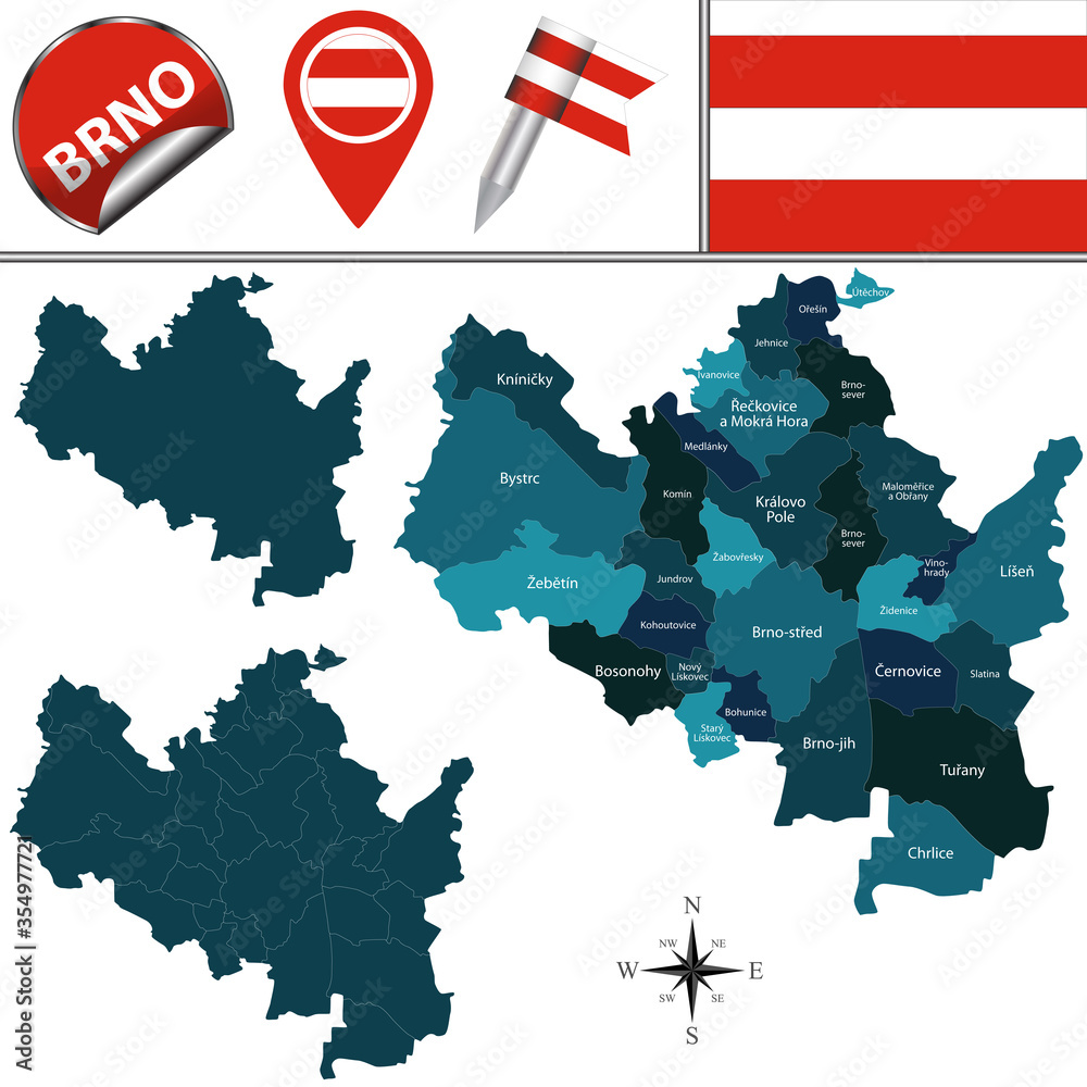 Fototapeta premium Mapa Brna, Republika Czeska