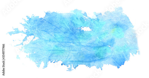 abstract watercolor background made of blue and turquoise colors stain. hand painted backdrop
