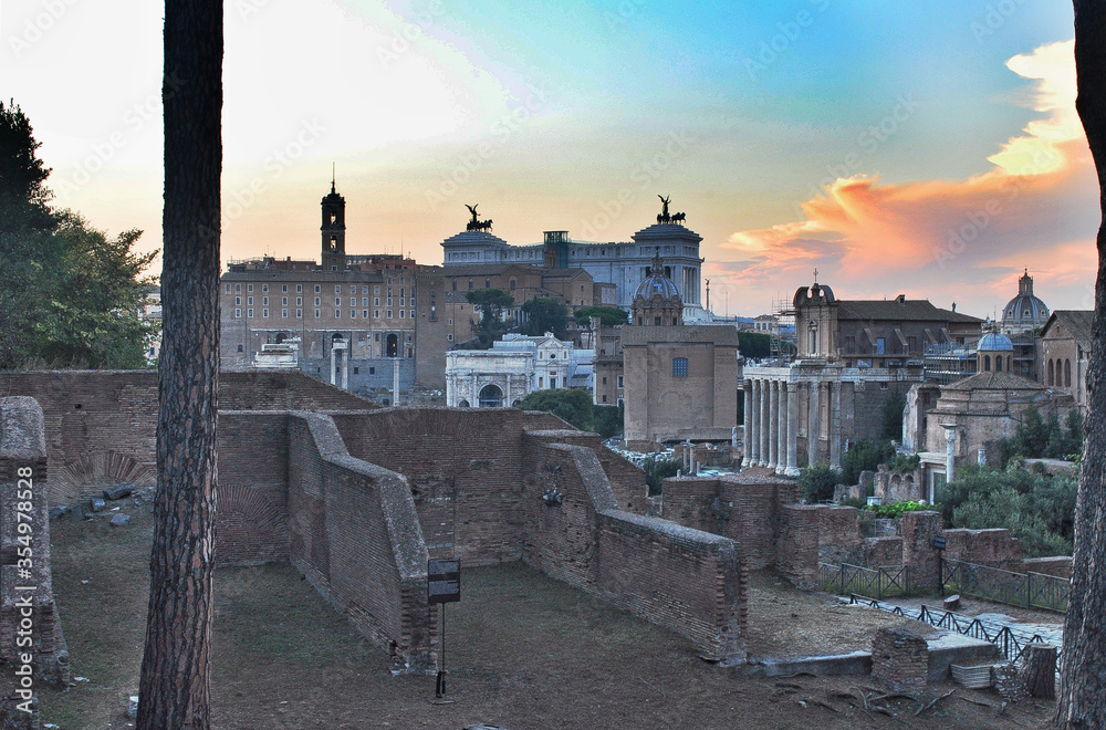 View of ancient Rome at sunset.