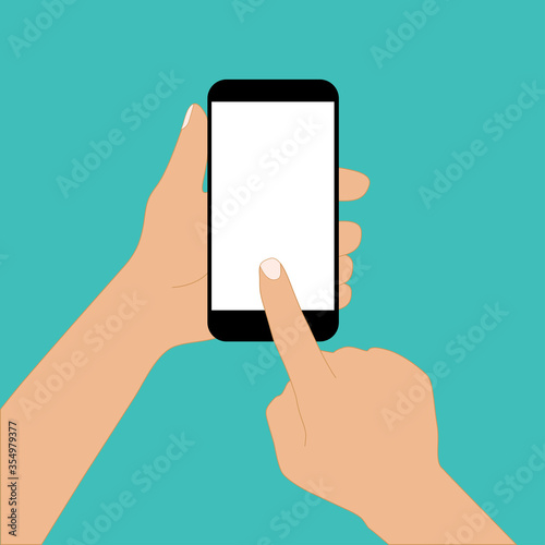mobile phone in hand finger touch vector