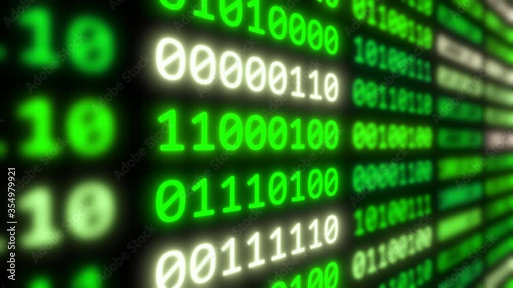 Digital communication concept using 8bit binary computer code numbers. 3D green flowing data glow 4K pattern vertical camera animation. Digital communication concept using 8bit binary computer code numbers. 3D green flowing data glow 4K pattern vertical camera animation.