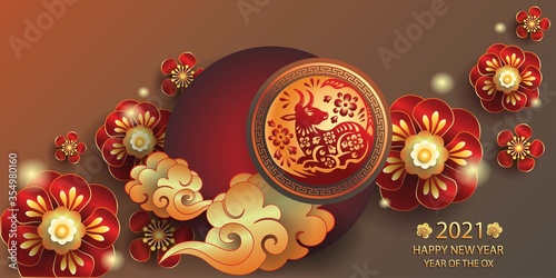 Happy new year 2021 / Chinese new year / Year of the ox / Zodiac sign for greetings card, invitation, posters, brochure, calendar, flyers, banners.