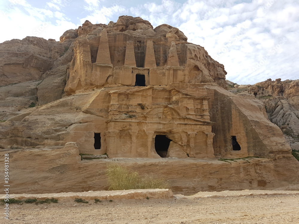 Tombs carved into the rock in Petra, Wadi Musa, Jordan