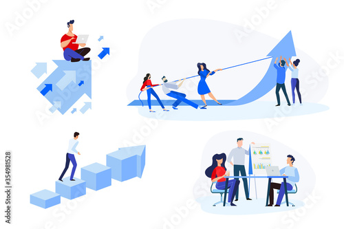 Flat design style illustrations of business success, teamwork, analysis and planning. Vector concepts for website banner, marketing material, business presentation, online advertising.